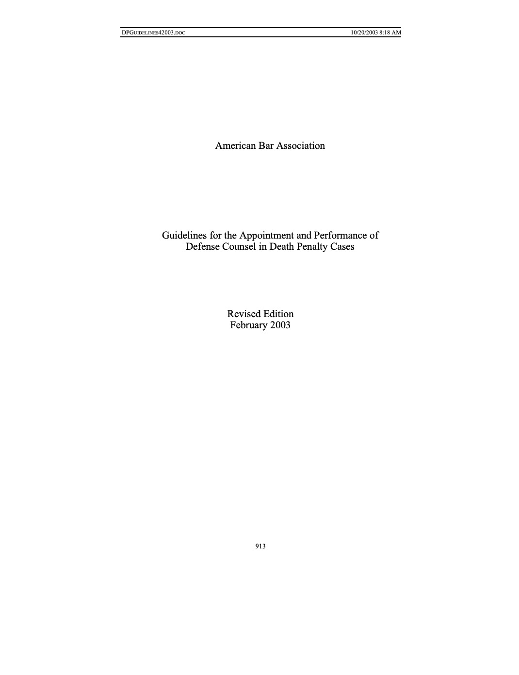 ABA Guidelines for the Appointment and Performance of Counsel in Death ...